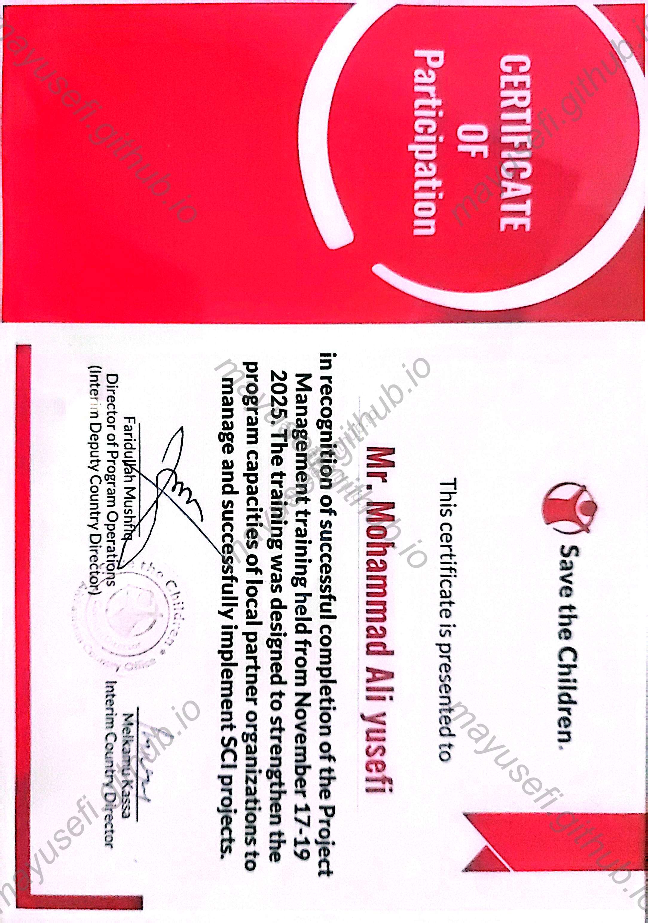 Project Management Training Certificate